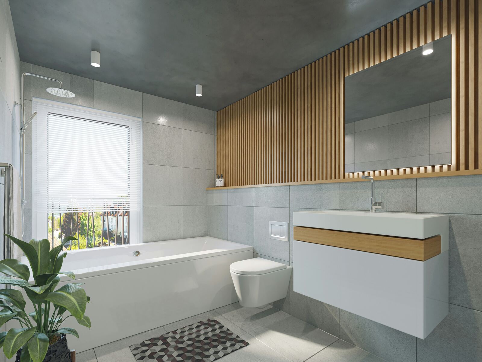 Moderne badkamer met vrijstaand bad